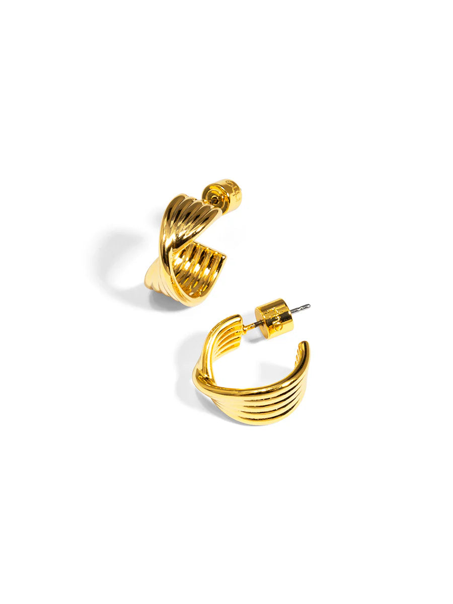 Twisted Ripple Huggie Earrings-Gold