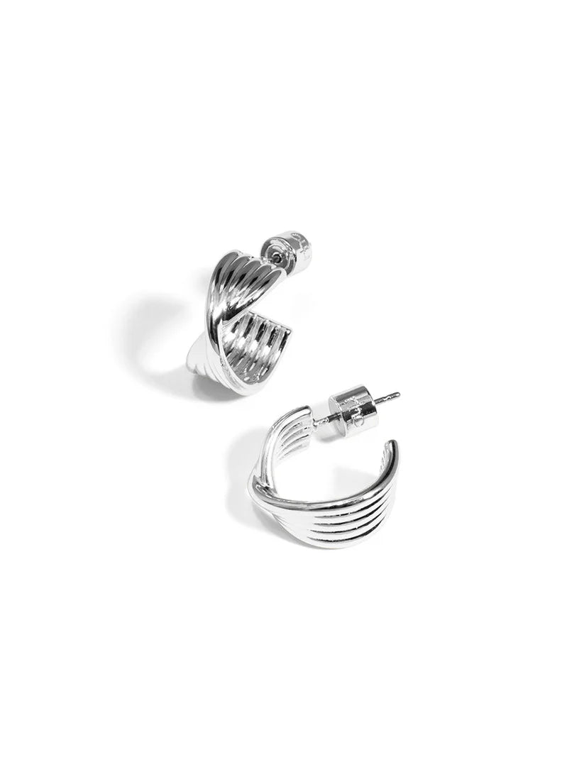 Twisted Ripple Huggie Earrings-Silver