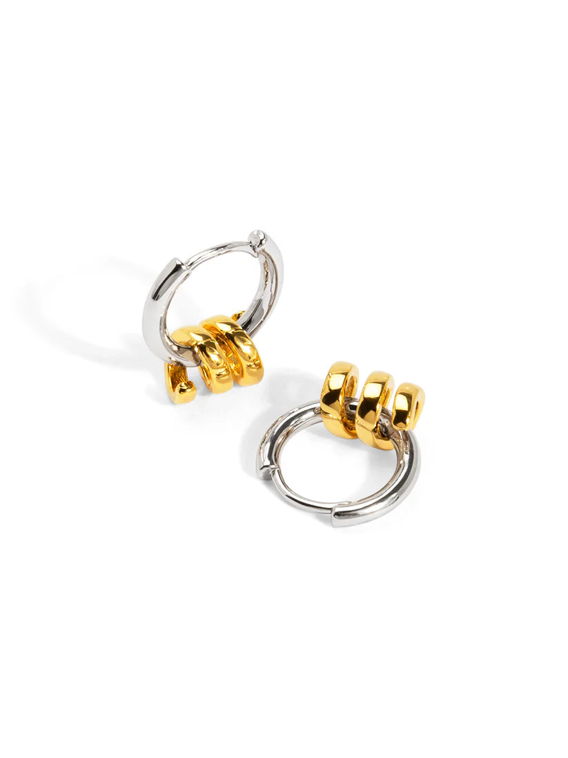 Two-Tone Coil Huggies Earrings