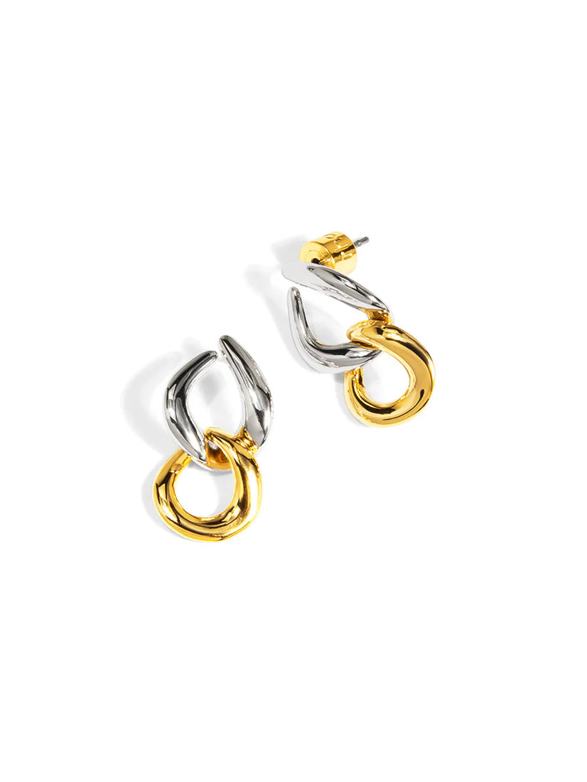 Two-Tone Double Link Drop Earrings
