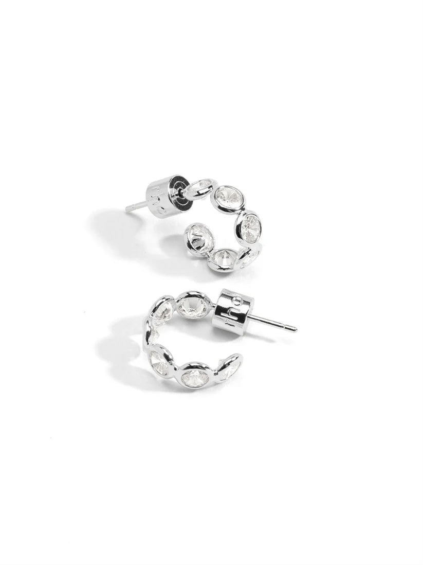 Crystal Fringe Hoop Earrings-Silver