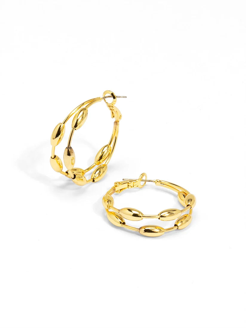 Spaced Rice Bean Hoop Earring-Gold
