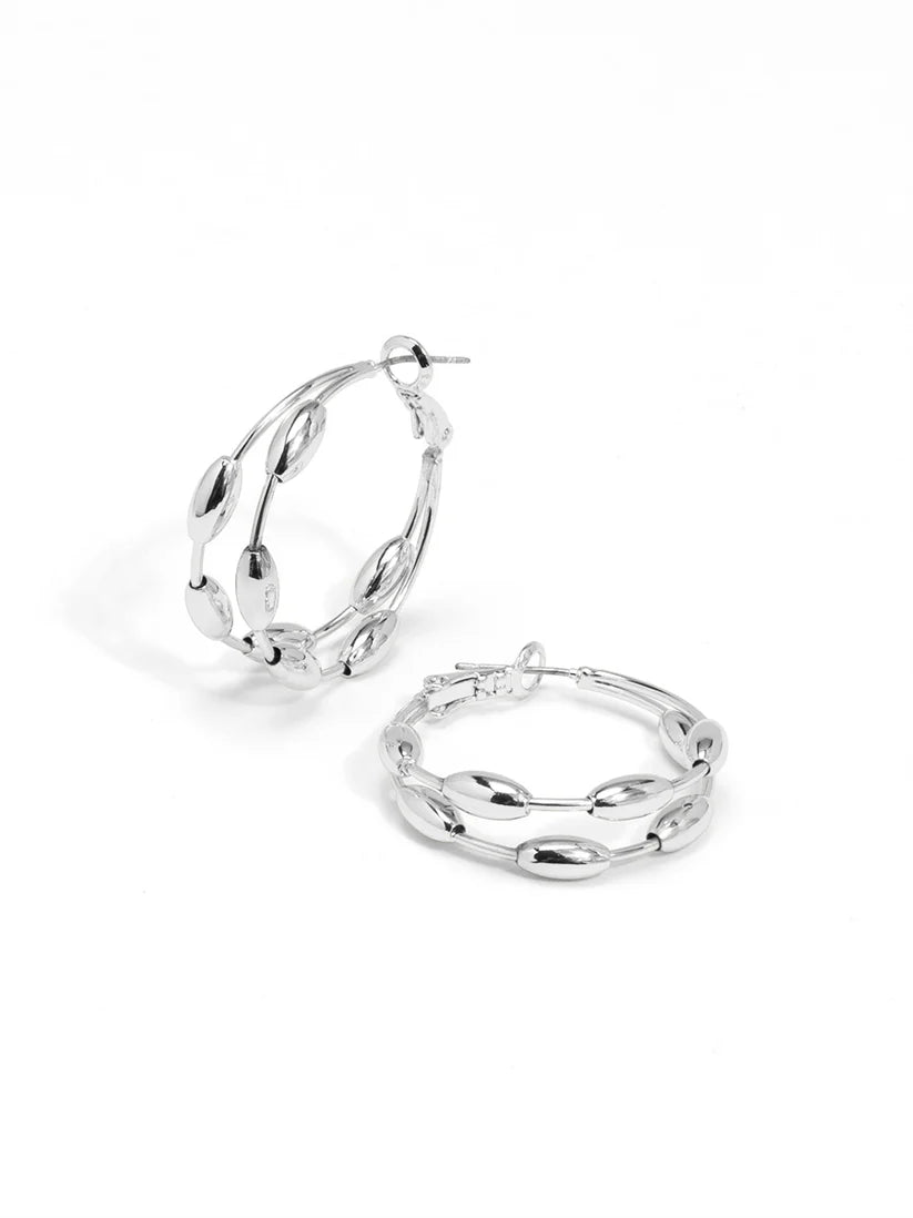 Spaced Rice Bean Hoop Earring-Silver