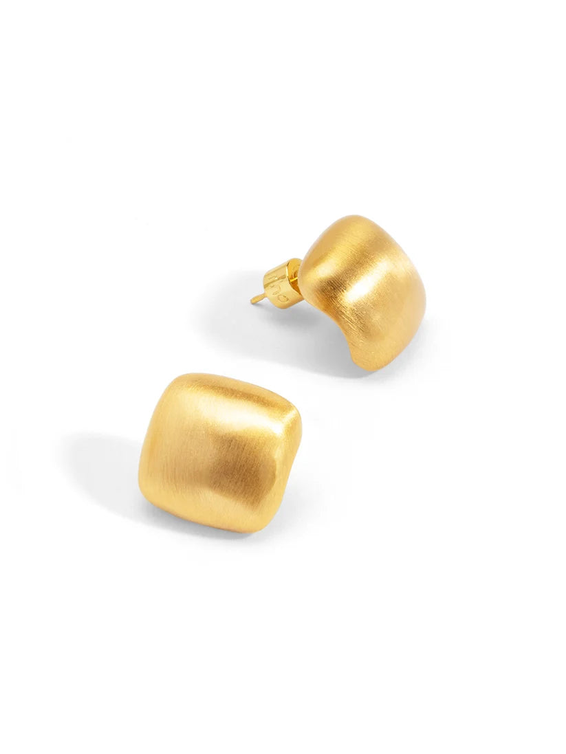 Brushed Gold Puffy Square Stud