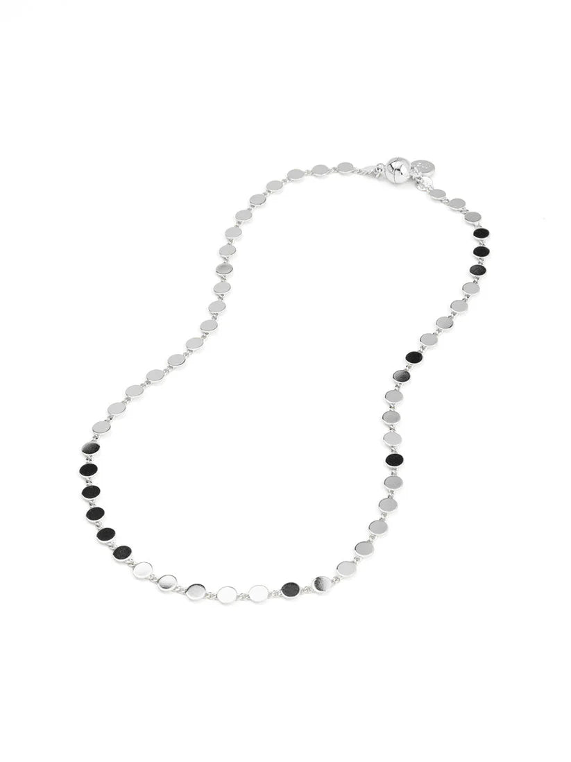 Dot Disc Chain Magnet Short Necklace-Silver