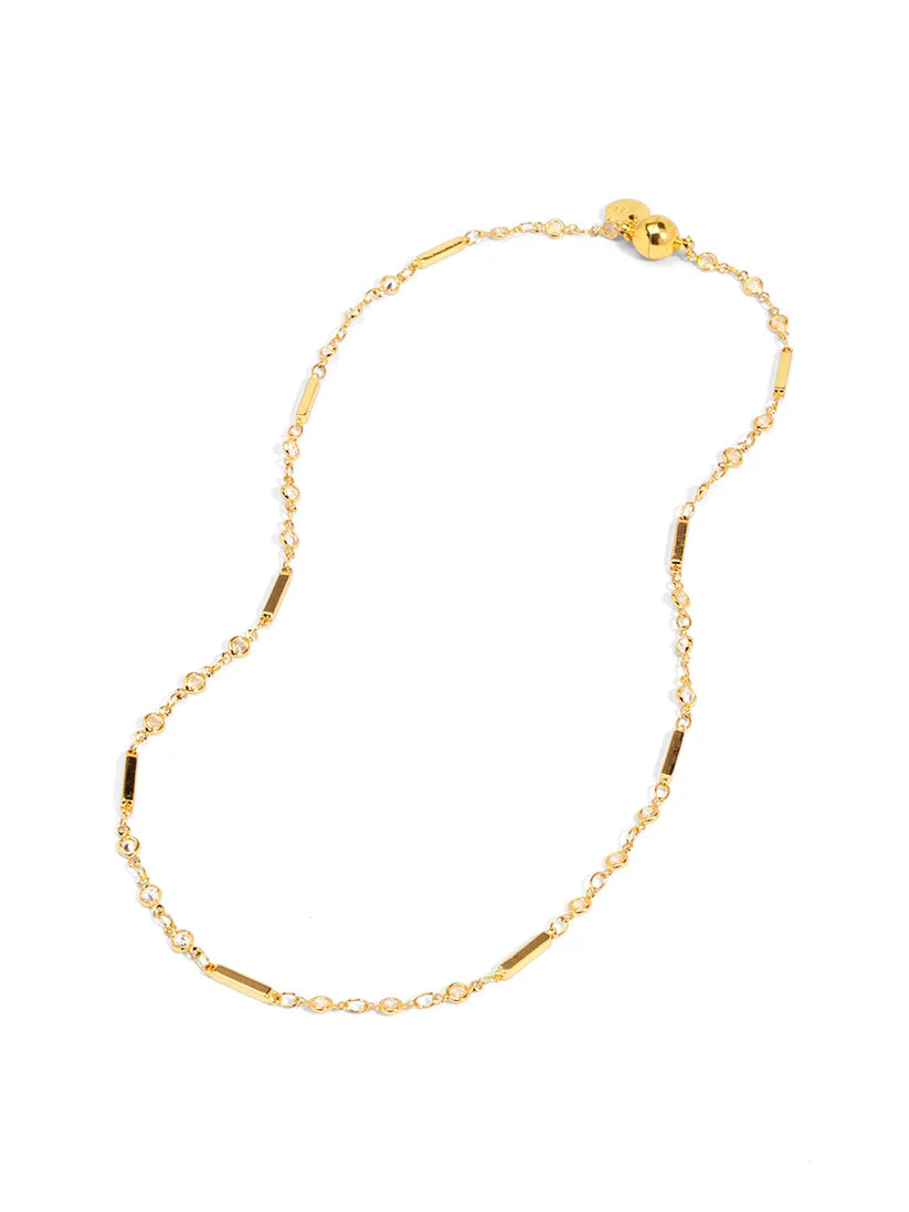 Skinny Crystal Layer Magnet Necklace-Gold