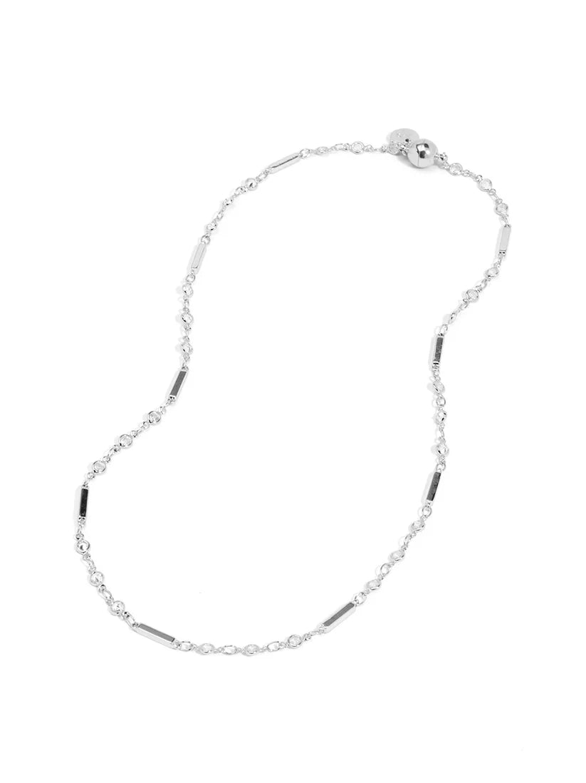 Skinny Crystal Layer Magnet Necklace-Silver