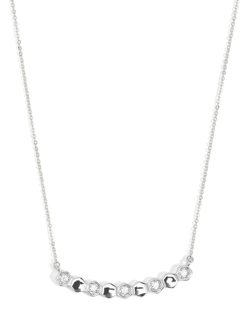 Honeycomb Bar Short Necklace-Silver