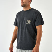 Adult Short Sleeve Tee-Flying B Deer Camo Logo-Heather Black