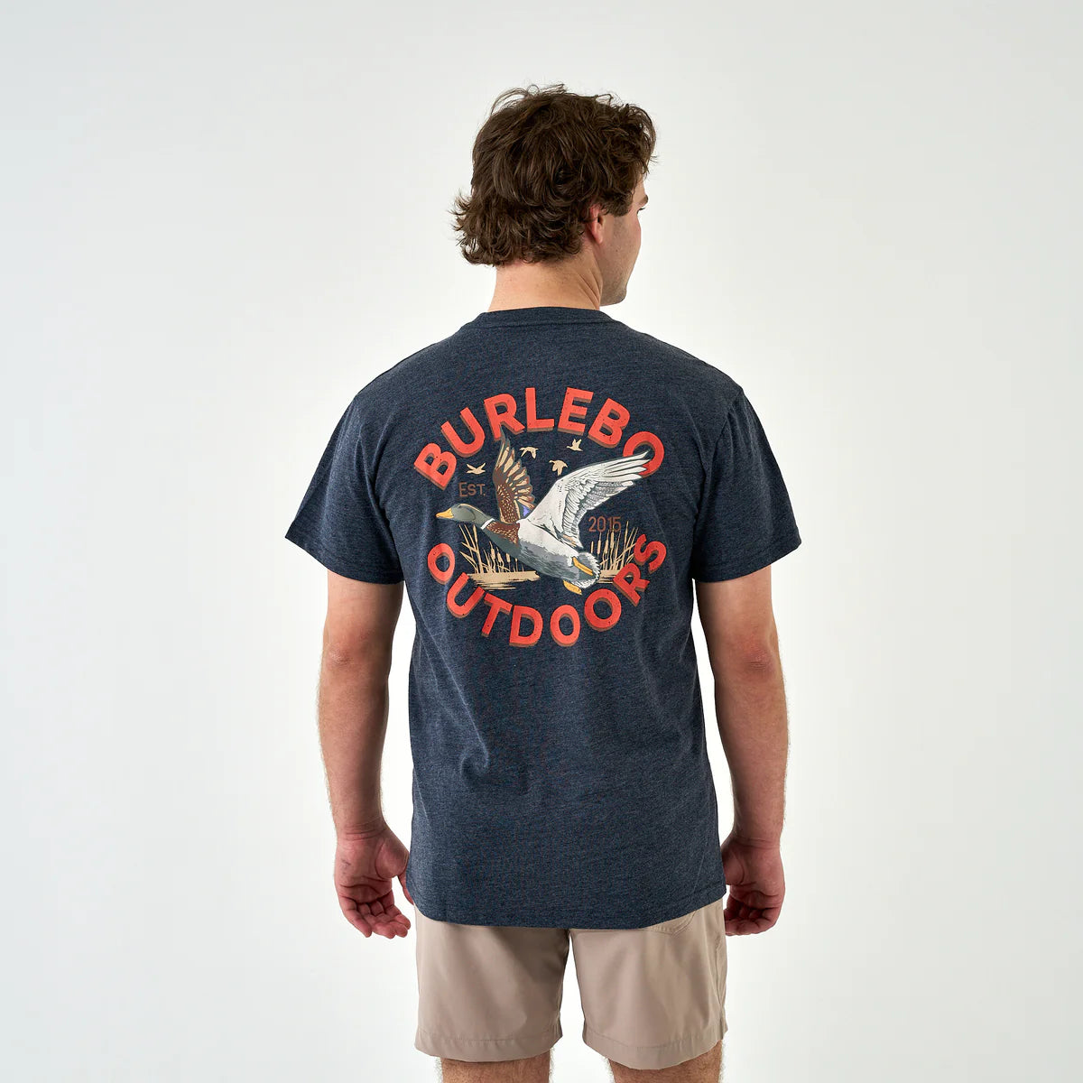 Adult Short Sleeve Tee-Old School Duck Hunt-Heather Navy