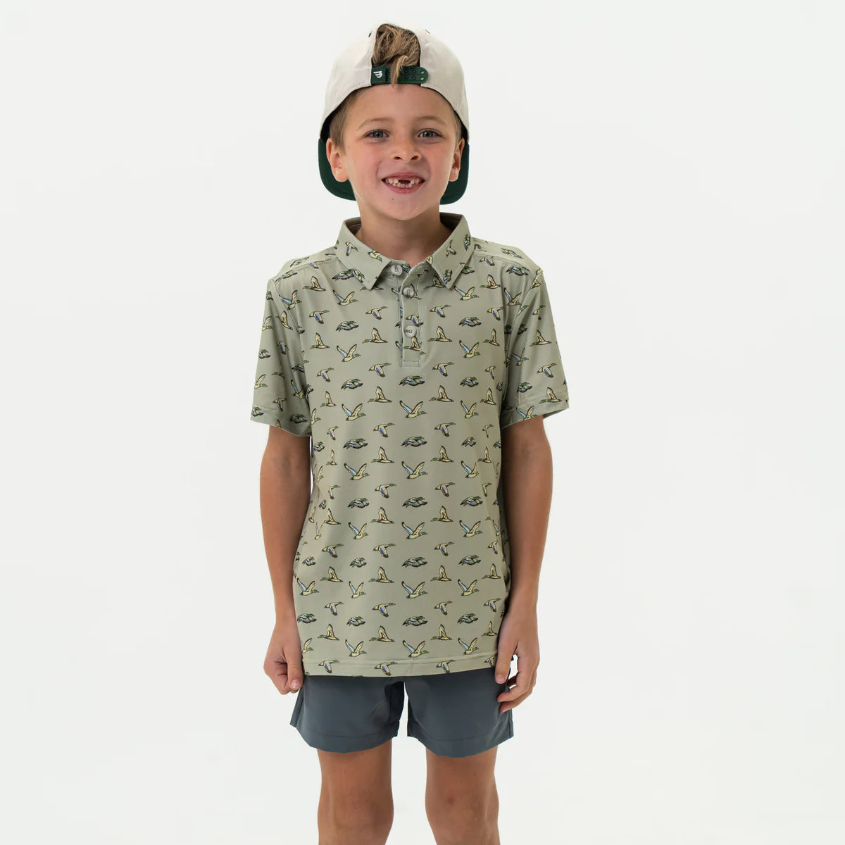 Youth Performance Polo-Flying Ducks-Green
