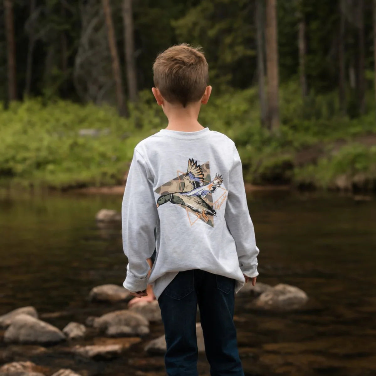 Youth Long Sleeve Tee - Pintail Triangle Duck - Ash Grey