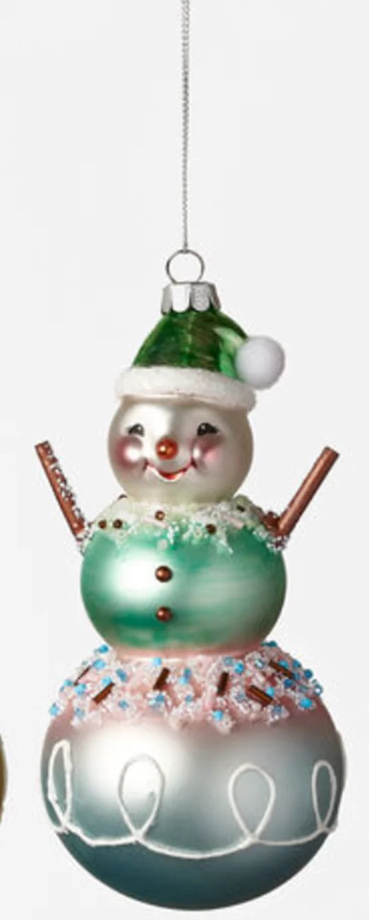 Glass Pastel Snowman Ornament