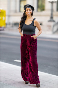 Sondra High-Waisted Velvet Pants-Cabernet