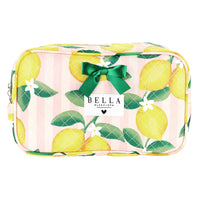 Quilted Cosmetic Bag - Pink Stripes + Lemons
