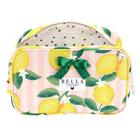 Quilted Cosmetic Bag - Pink Stripes + Lemons