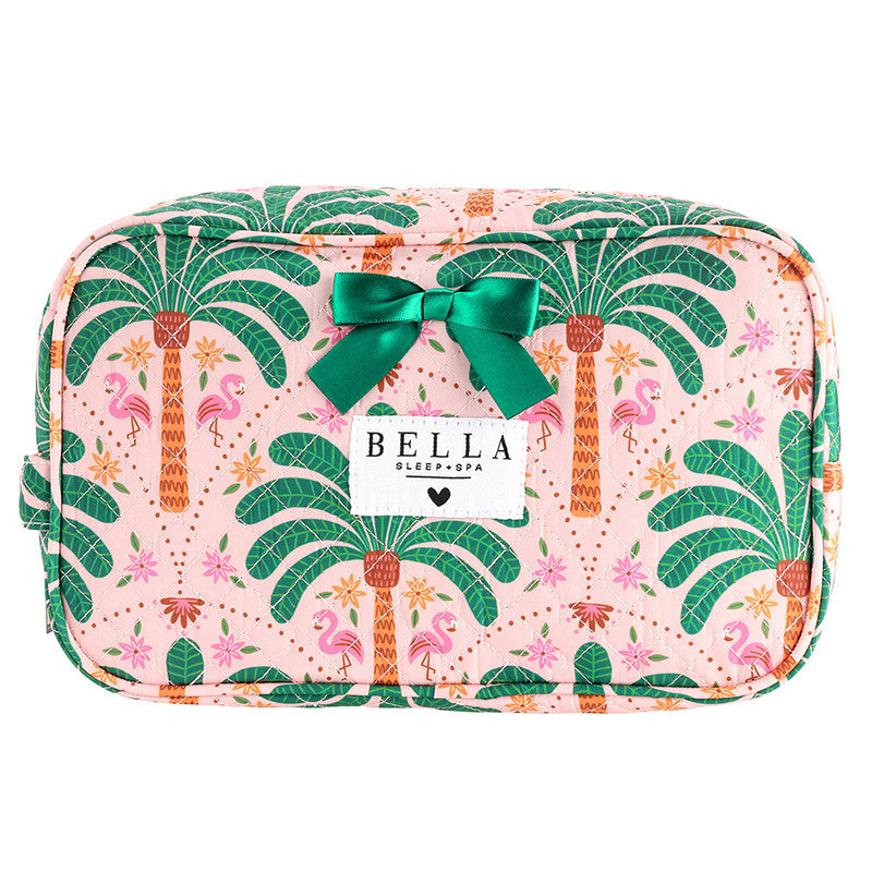 Quilted Cosmetic Bag - Pink + Palm Trees