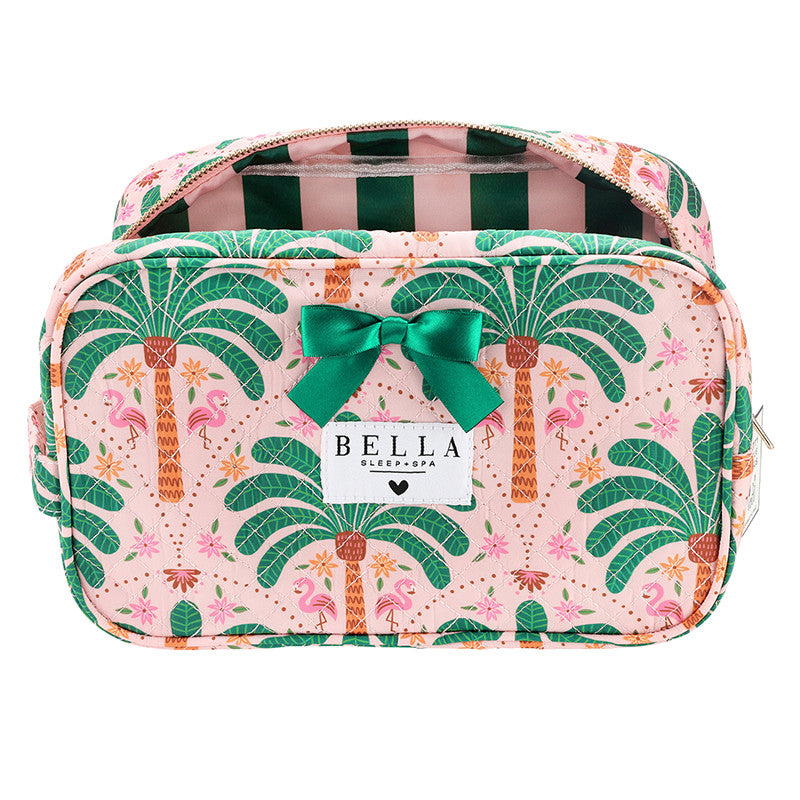 Quilted Cosmetic Bag - Pink + Palm Trees