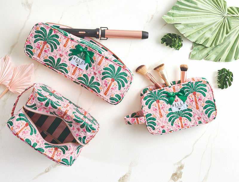Quilted Hair Tool Bag - Pink + Palm Trees