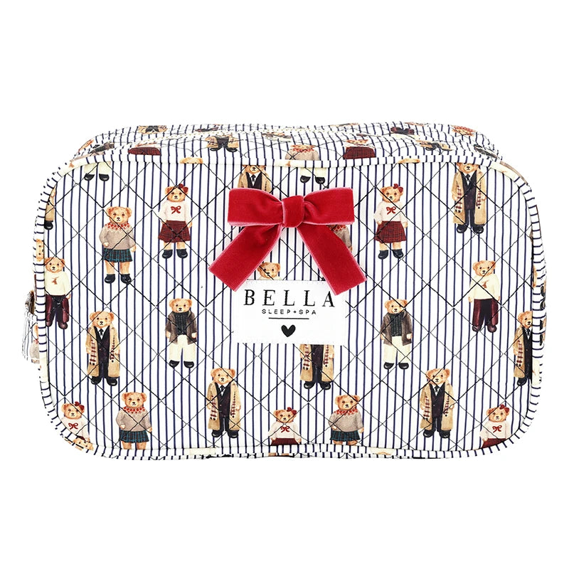 Quilted Cosmetic Bag - Navy stripes & Bears