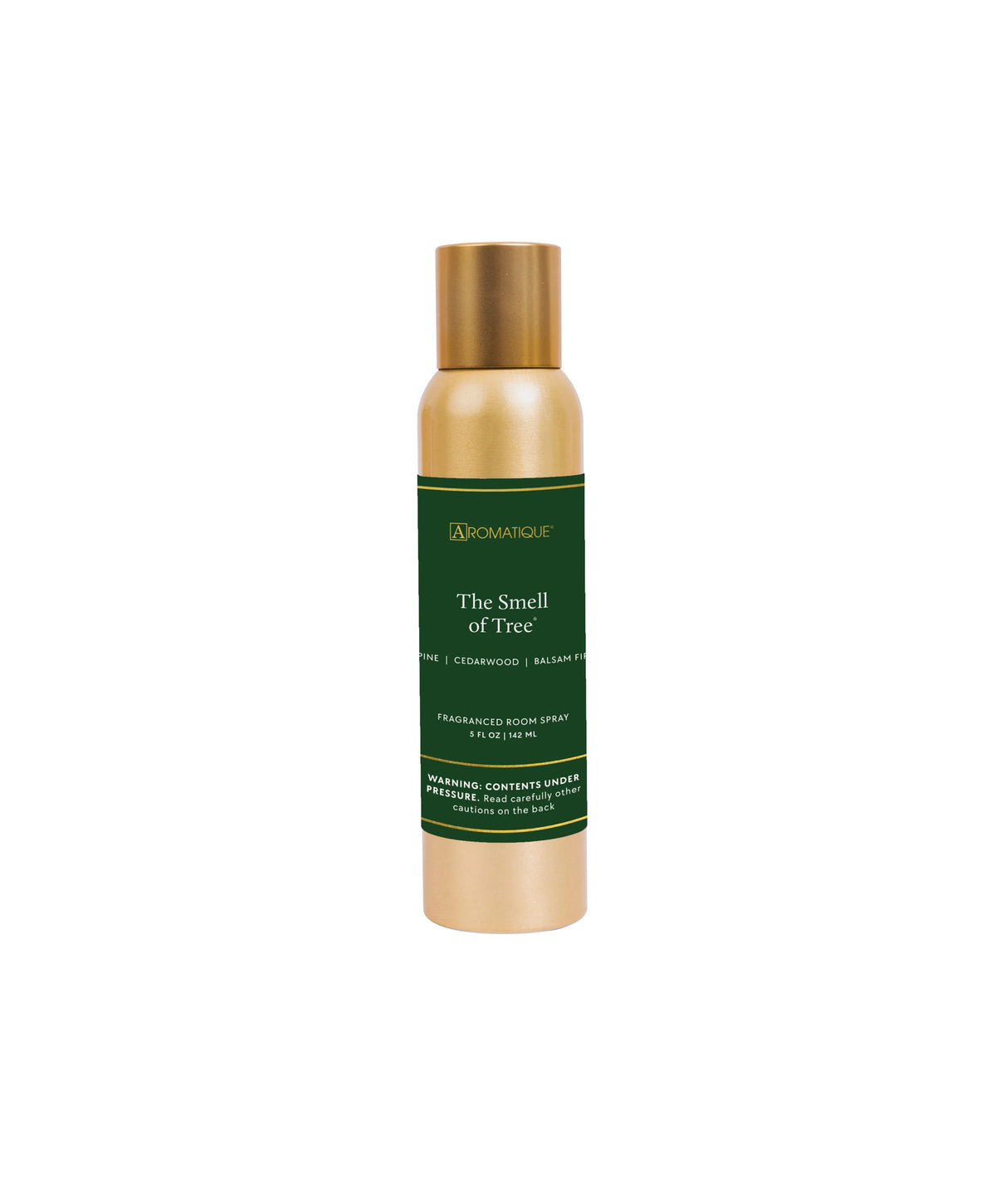 Gold and green bottle of 'The Smell of Tree' on a white background