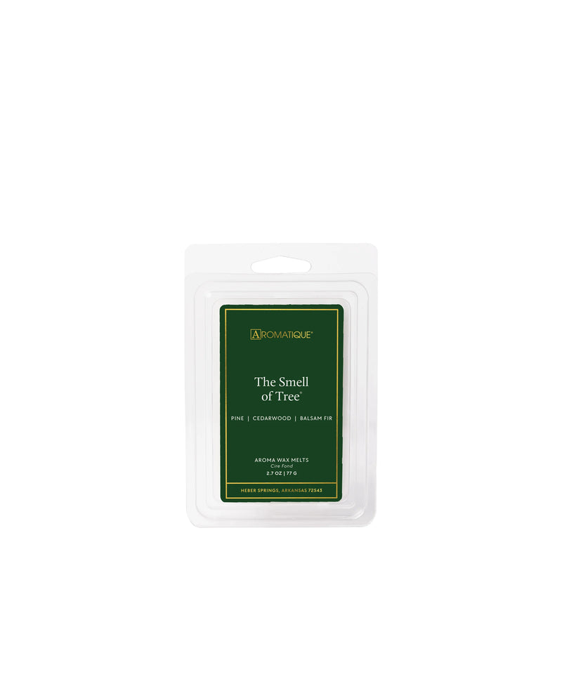 A 4-piece wax melt package from the brand Rhythmique, featuring a green label titled 'The Smell of Tree' with pine, cedarwood, and balmyte scents, set against a plain white background.