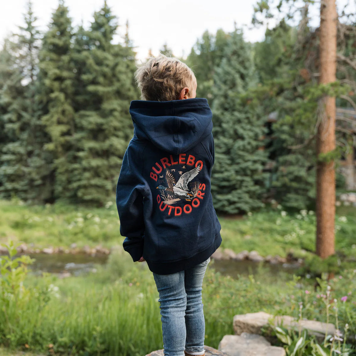 Youth - Fleece Hoodie - Old School Duck Hunt - Navy