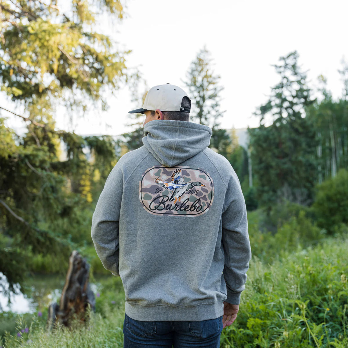 Fleece Hoodie-Ducks Flying In-Dark Heather Grey