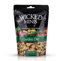 Packaging of Wicked Minis Garden Dill seasoned snacking crackers on a white background