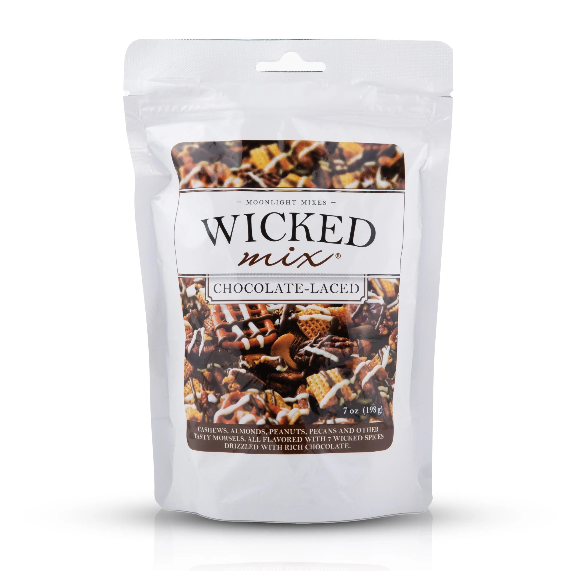 Wicked Mix chocolate-laced snack mix packaging on a white background