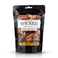 Packaged snack mix labeled 'Wicked Mix Spicy Original' on a white background