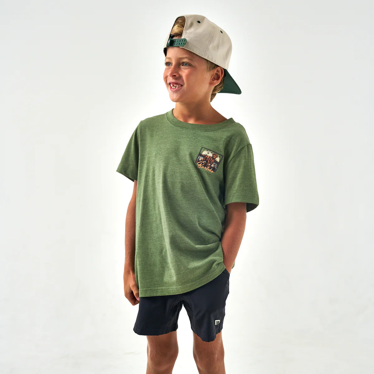 Youth Short Sleeve Tee - Duck Dog Stamp-Heather Olive