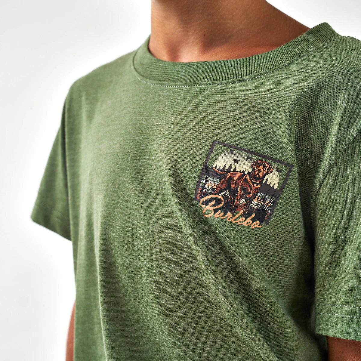 Youth Short Sleeve Tee - Duck Dog Stamp-Heather Olive