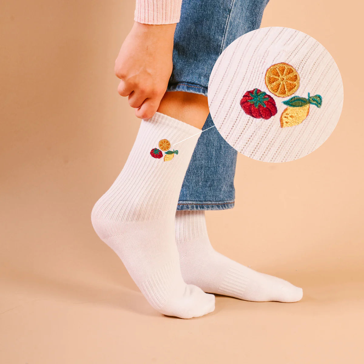 Embroidered Crew Socks-Fruit Market