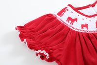Red Velvet Christmas Nativity Smocked Bishop Dress