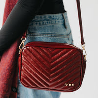 Coco Quilted Camera Crossbody Bag: Maroon