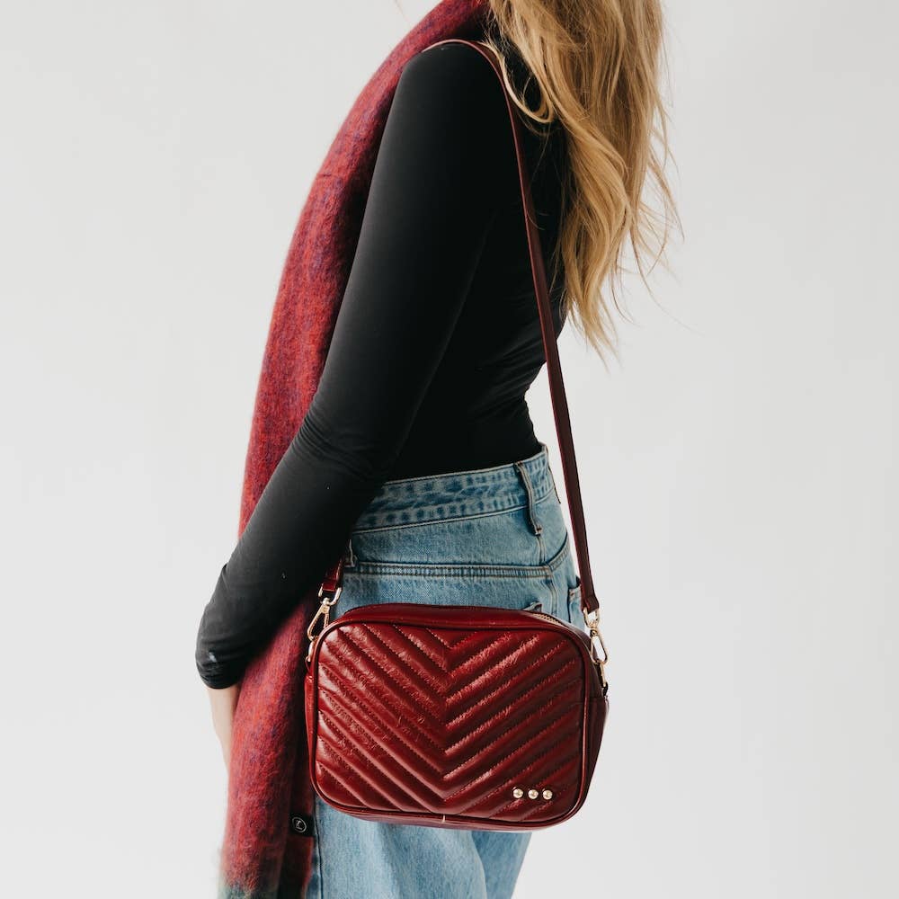 Coco Quilted Camera Crossbody Bag: Maroon