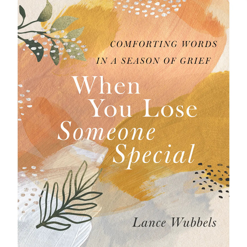 Book cover with abstract design and text about comforting words for grief