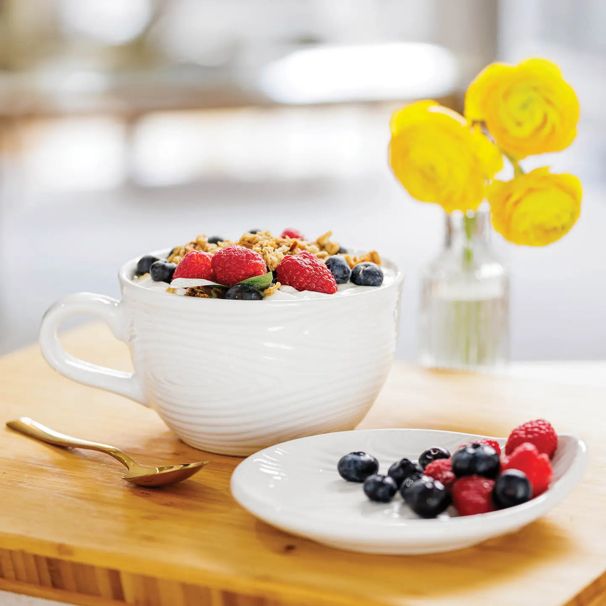Bowl Mug With Lid-Woodland White