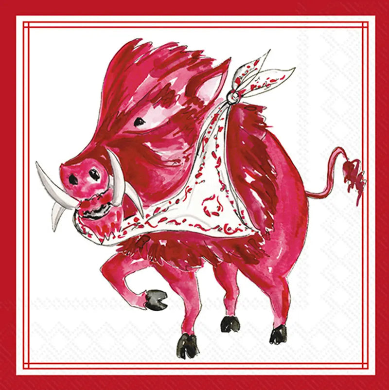 Red boar with decorative headband on a red border