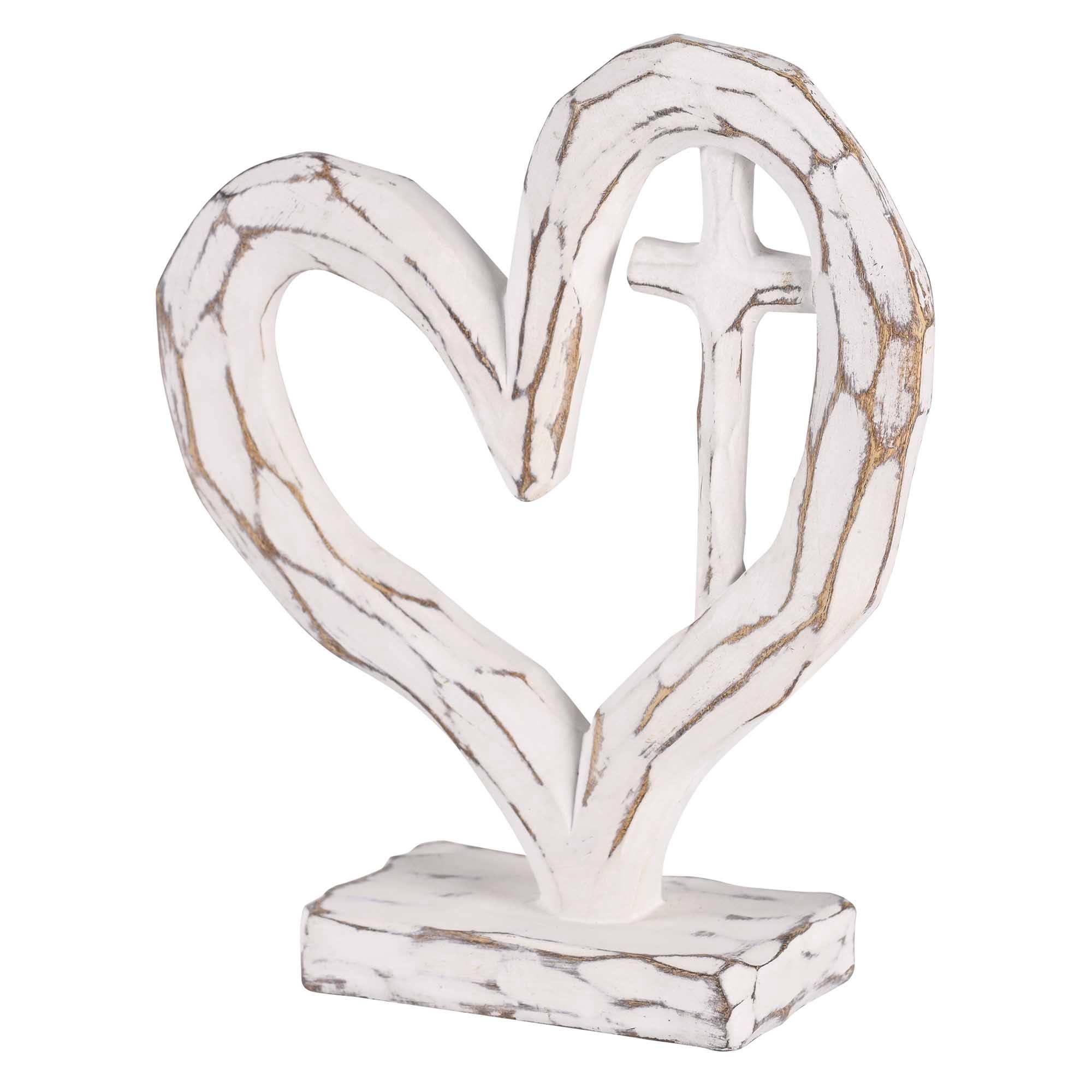 Tabletop Heart With Cross White