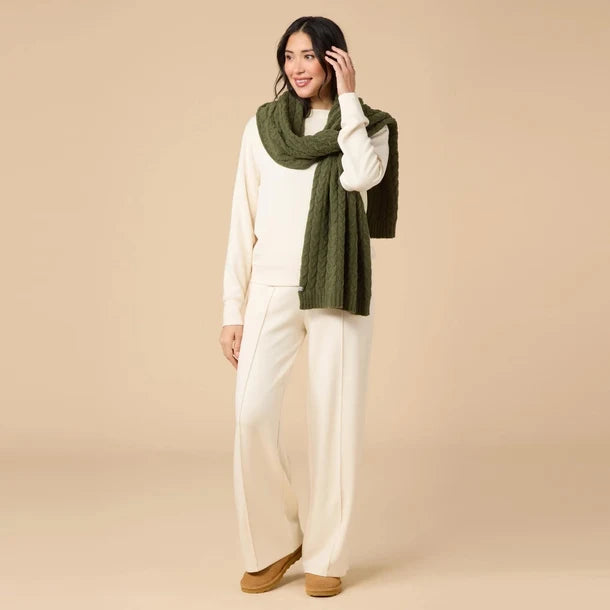 Cable Knit Marshmallow Scarf-Olive