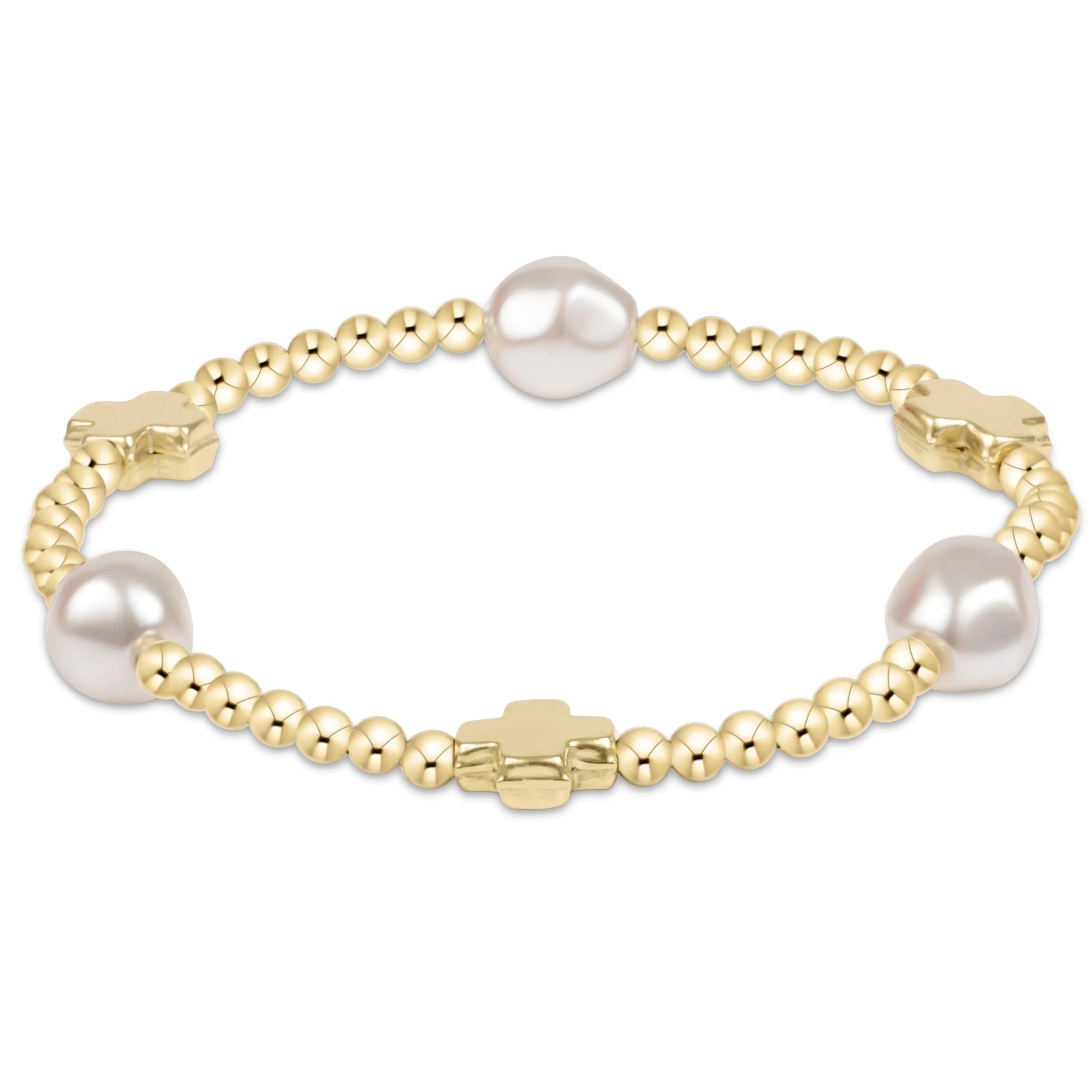Signature Cross Admire Pearl 3mm Bead Bracelet- Gold