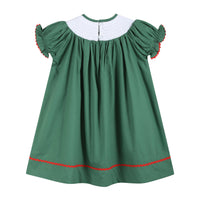 Green Christmas Tree Smocked Bishop Dress