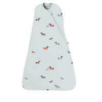 Light blue baby wrap with dog pattern on a white background