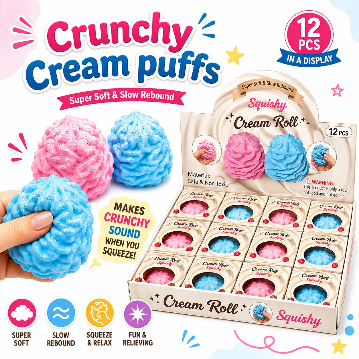 Crunchy Cream Puffs  Crunch Squishy Stress Toy