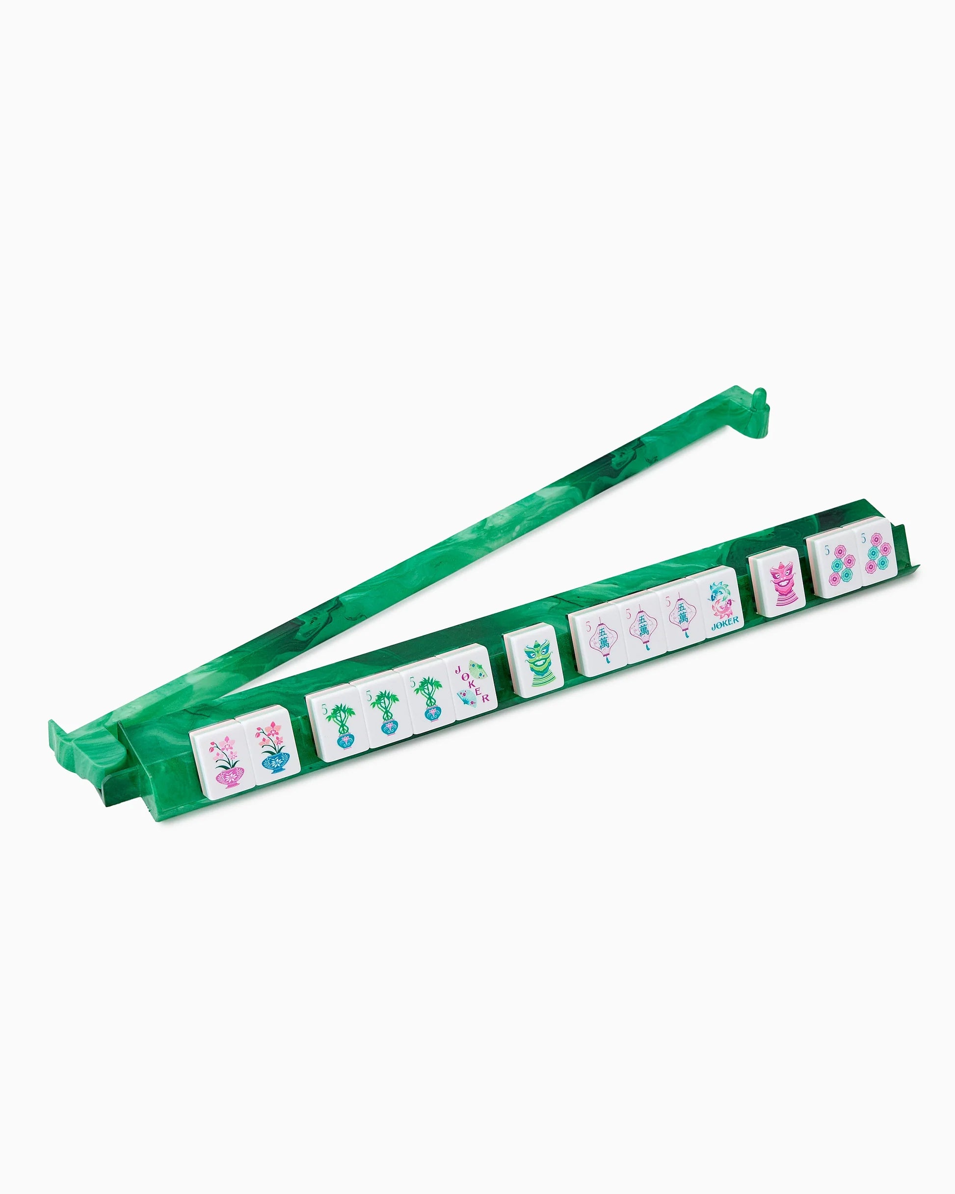 Green Mahjong Rack & Pusher Set on a white background