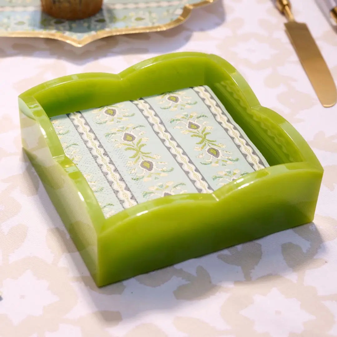 Green Palm Acrylic Scalloped Cocktail Napkin Holder