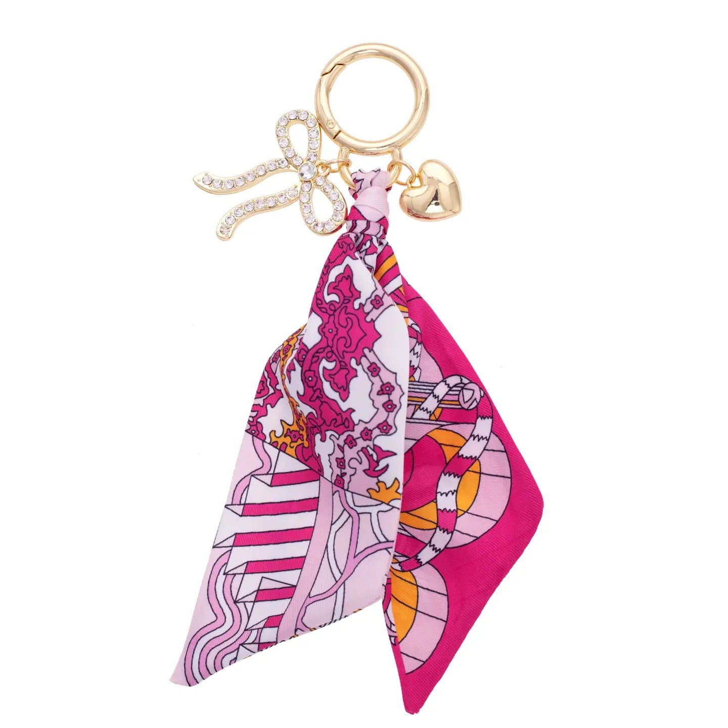 Carley Pave Bow Scarf Bag Charm in Light Pink/Fuchsia