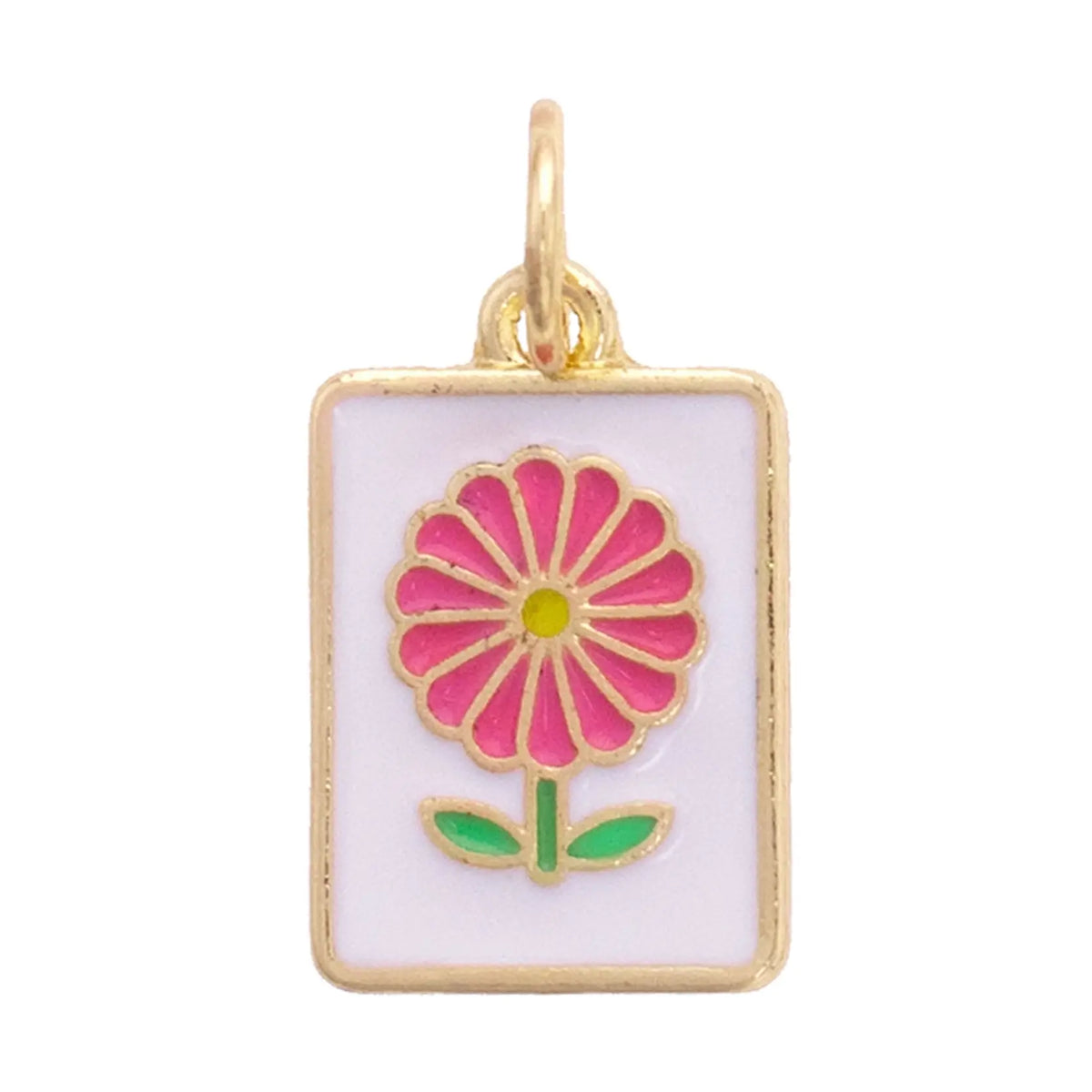 Flower Mahjong Tile Charm in White & Pink